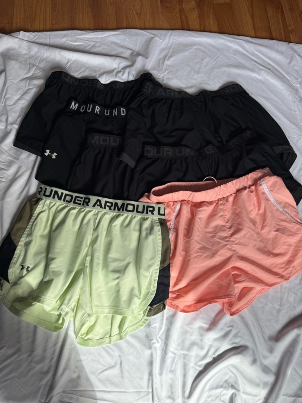 Under Armour Women's Black, Light Green & Coral Athletic Shorts Set